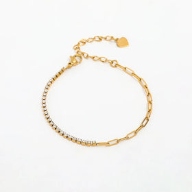 Fenny 18K PVD Gold Plated Tarnish Free Dainty Luxury Flat Cross Chain Zircon Stainless Steel Bracelet Jewelry Wholesale