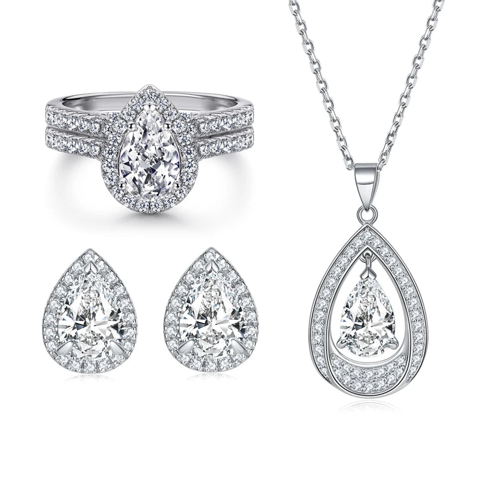 Jewelry Set Drop Double Row Sterling Silver Set Halo