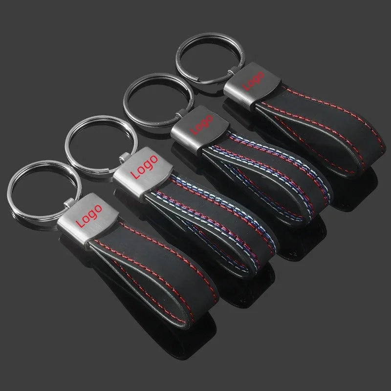 Customized Promotional Metal and Genuine Leather Strap Sublimation Car Logo Keychain Keyring