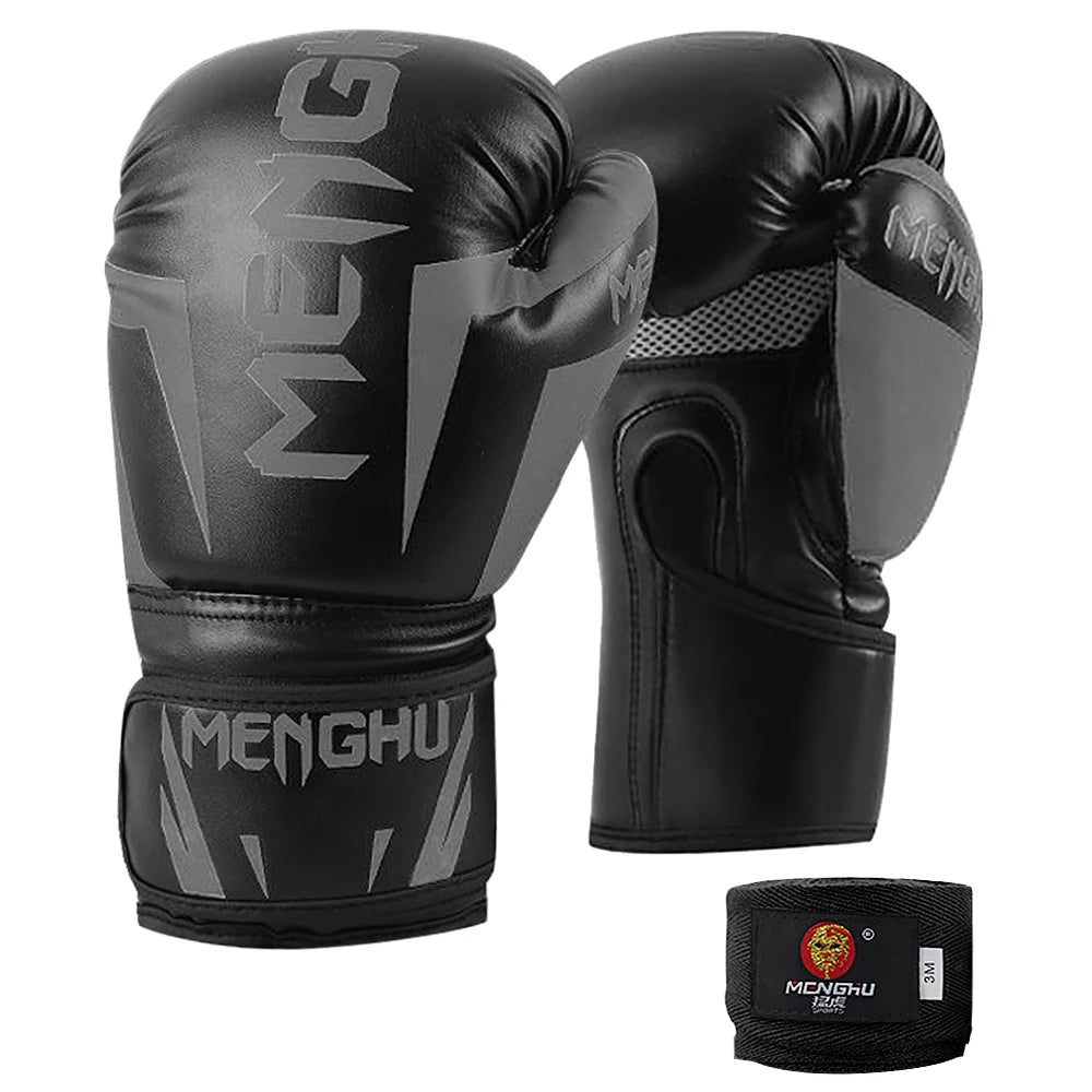 Boxing Gloves with Wrist Support Straps Kick Boxing Muay Thai Punching Training Bag Gloves Adjustable Handwraps Boxing Mittens