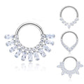 ASTM F136 Titanium EAR PIERC Fan-shaped and Side CZ Ring Hoop Nose Rings Hinged Clicker Earring Labret Tragus Ring Body Piercing