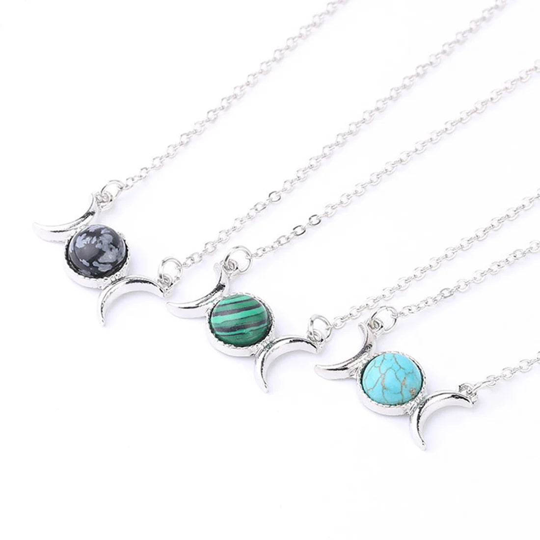Natural Solar Gemstone Pendant Necklace Silver Moon Sun for Women Girl Charms Chain Source Necklace Jewelry Making