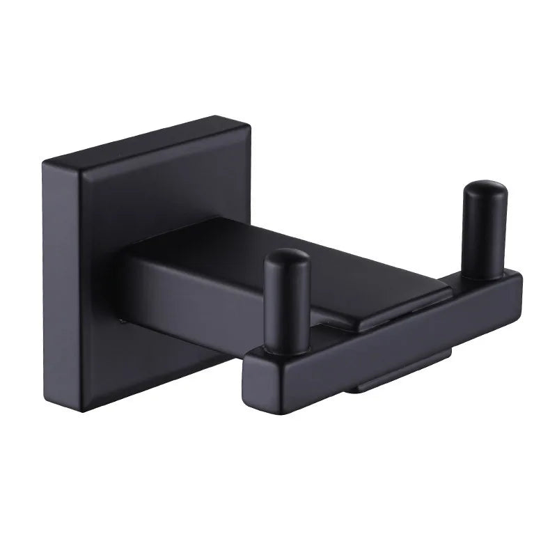 Hat Hook Bathroom Stainless Steel Coat Robe Hook Wall Mount Double Towel Hook Holder Matte Black