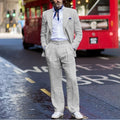Leisure Linen Jacket Pants Set Men Clothing Man Suit Casual Elegant Men's Suits Single Breasted 2 Pieces Suit Blazer