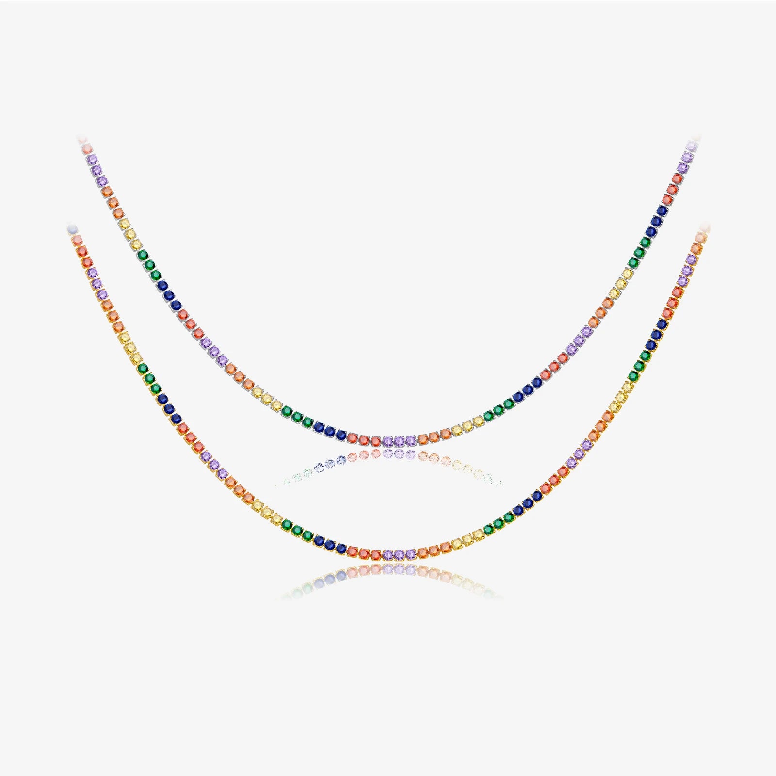 FUAMAY Handmade 925 Sterling Silver Tennis Chain Choker Necklace Rainbow Color Gold Plated 2mm Women's Engagement Bohemian