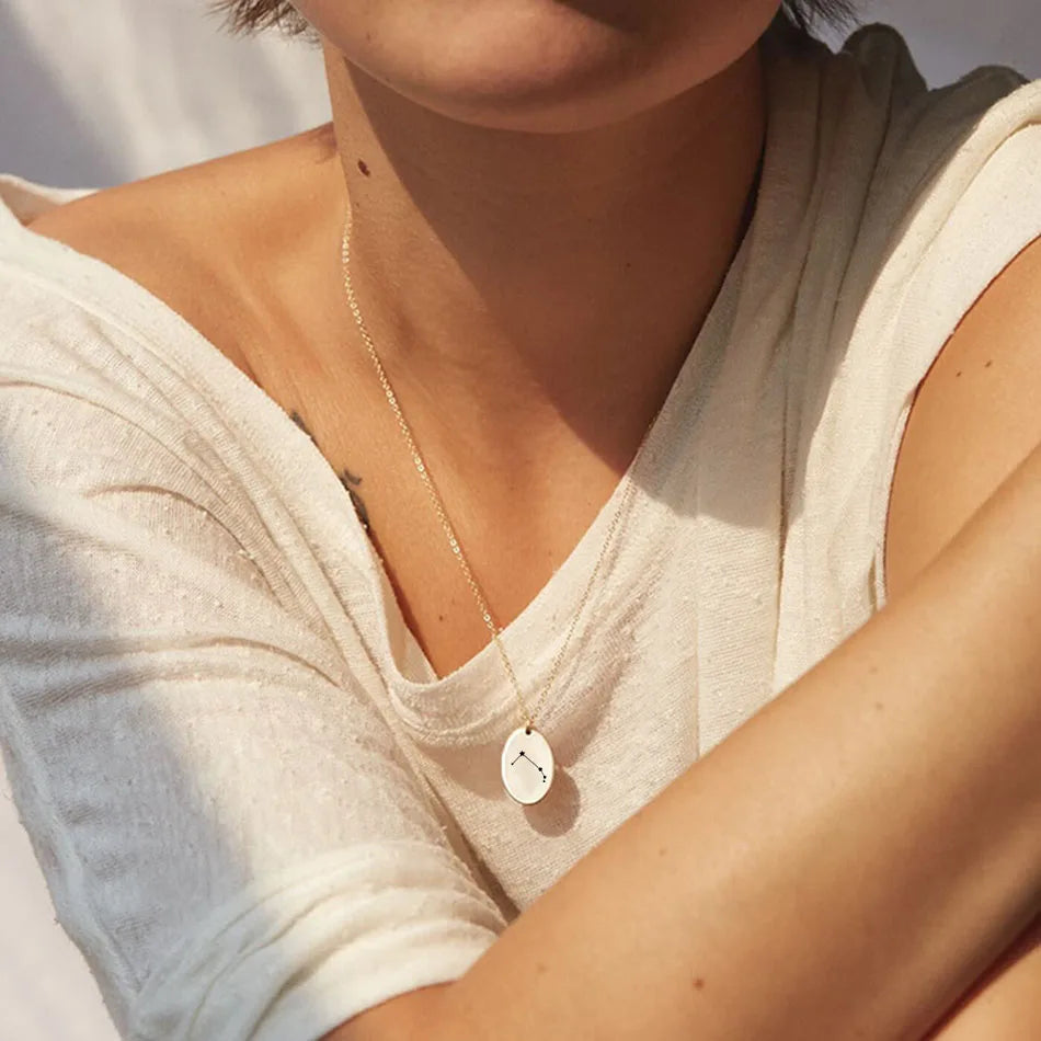 EManco Fashion 12 Star Sign Square Pendant Necklace Elegant Cute Gift Zodiac Stainless Steel Necklace 2021 Jewelry Women Gifts