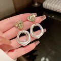 925 Silver Needle Pearl Diamond Love Earrings Geometric Circle Hollow Earrings Elegant Temperament Personality Earrings