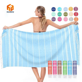 Wholesale Summer Oversize Turkish Beach Towel Quick Dry Cotton with Striped Boho Woven Logo Sand Free for Adults Use at Home