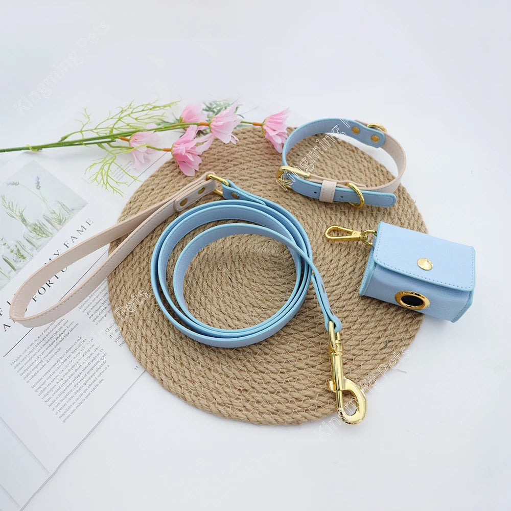 Hot Sale Macaroon Bump Color PU High-quality Leather Comfortable Metal Buckle Pet Vest Harness Leash Set