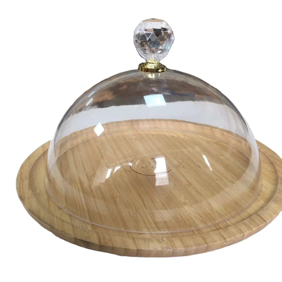 Bamboo Wood Cake Stand With Transparent Acrylic  Dome Lid Various Types Available