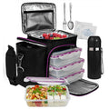 Custom Portable Multi-compartment Double Decker Layer Insulated Meal Bag Box Set Lunch Cooler Bag with Food Container
