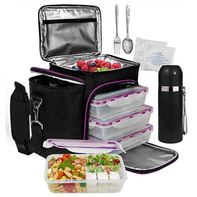 Custom Portable Multi-compartment Double Decker Layer Insulated Meal Bag Box Set Lunch Cooler Bag with Food Container