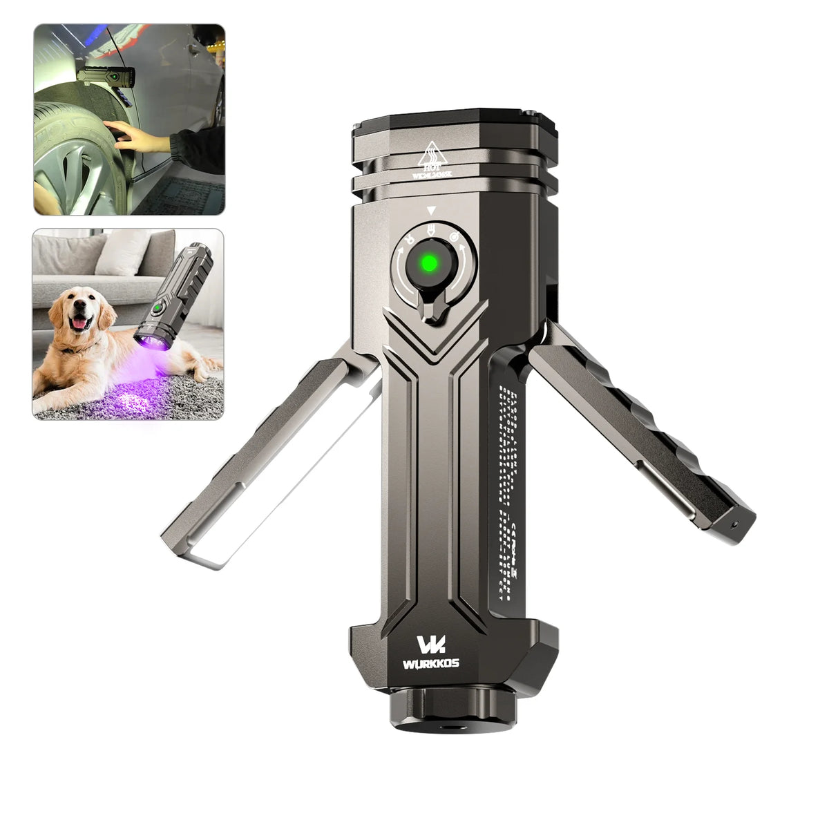 Wurkkos New Release HD02 Magnetic Foldable LED Flashlight 3200lm Quad Beam Green Laser& Wing Light with Powerbank MegaBDM