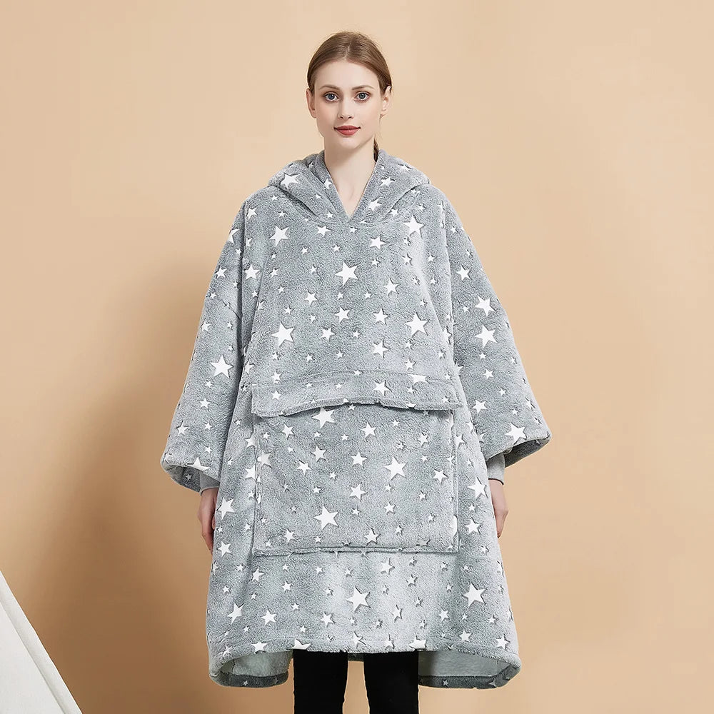 Custom Winter Pullover Fleece Soft Blanket Hooded Blankets Oversized Hoodie for Women Gift Wearable Blanket