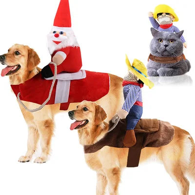 Wholesale Christmas Pet Dog Funny Costume Christmas Clothes Coat Horseman Apparel West Cowboy Christmas Santa Dog Pet Costume