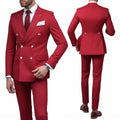 Stylish Red Notch Lapel Double Breasted Men's Suits Business Set Wedding Tuxedos Blazer Prom Suits 2 Pieces(Jacket+Pant)