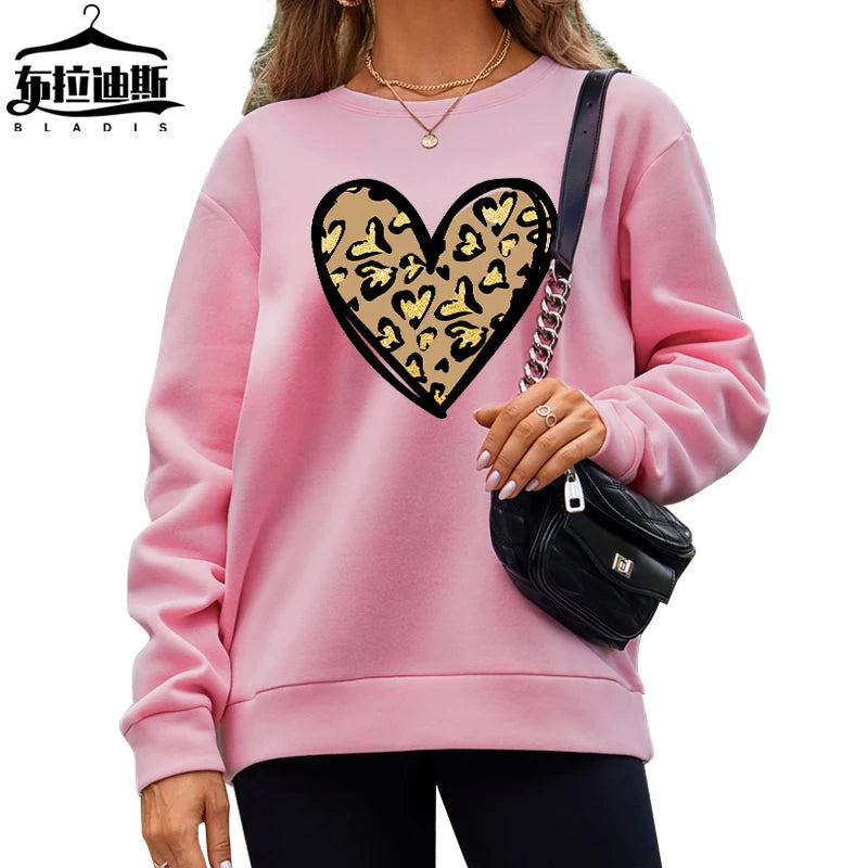 Fashion Street Women Casual Autumn Winter Printed Eco-Friendly Breathable Quick Dry Knitted Loose Solid Long Sleeve Sweatshirt