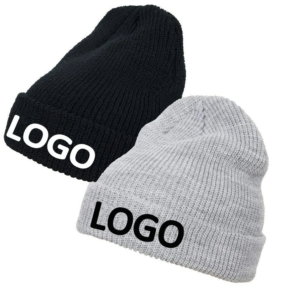 Cheap Custom Logo Winter Warm Hats Cold Weather Thick Black Thermal Acrylic Insulated Fleece Lined Knit Beanie Hats Tuque