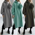 Latest Winter Plain Pullover Long Sweatshirts Oversized Plus Size Thick Fleece Split Casual Midi Hooded Hoodie Dresses for Women