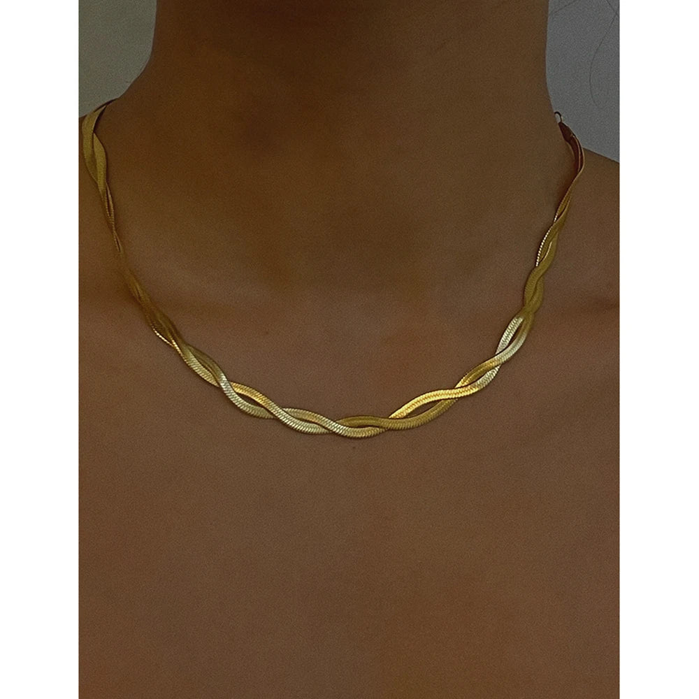 316L Stainless Steel Double Layered Snake Chain Necklaces Twisted 18K Gold Plated Necklace INS Hot Hip Hop Minimalist Jewelry