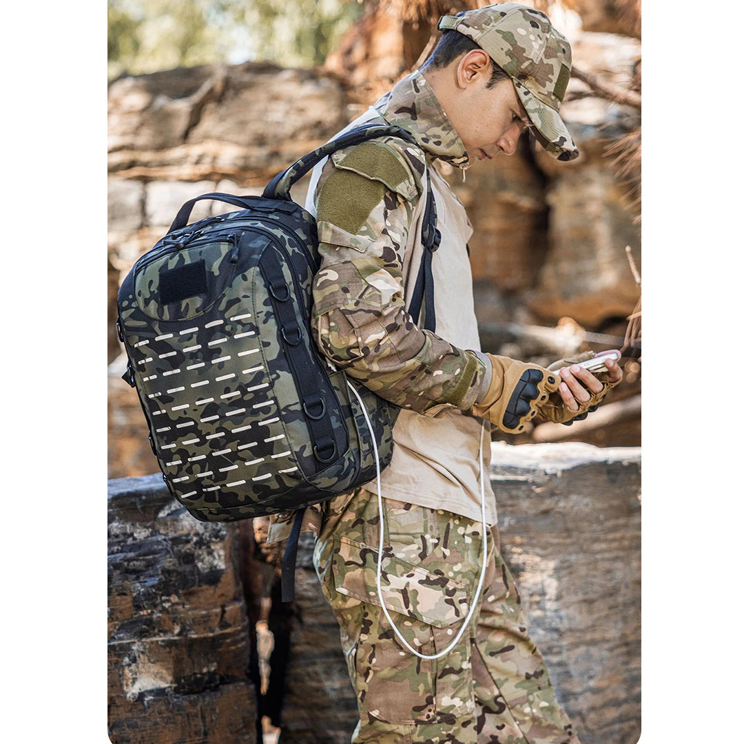 QXMOVING Reflective Design Tactical Ruck Backpack Waterproof Hunting Hiking Sepcial Camouflage Camera Bag for Men Women