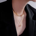 HOVANCI Women Punk Stainless Steel Double Layer Gold Plated Snake Choker Necklaces Geometric Square Pendant Necklace