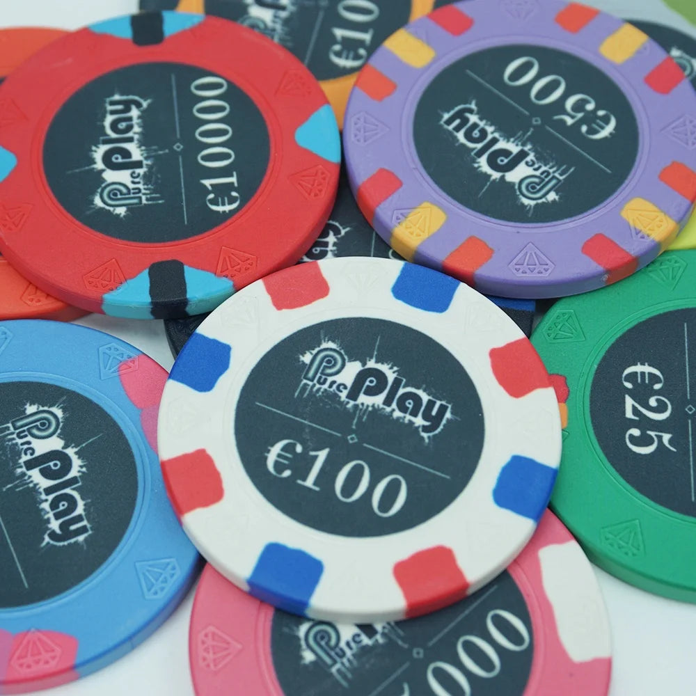 Whole Sale 39mm Ceramic Pokerchips 10g Engraved Diamond Design Black Poker Chips or Any Pantone Color Customized for Casino Game