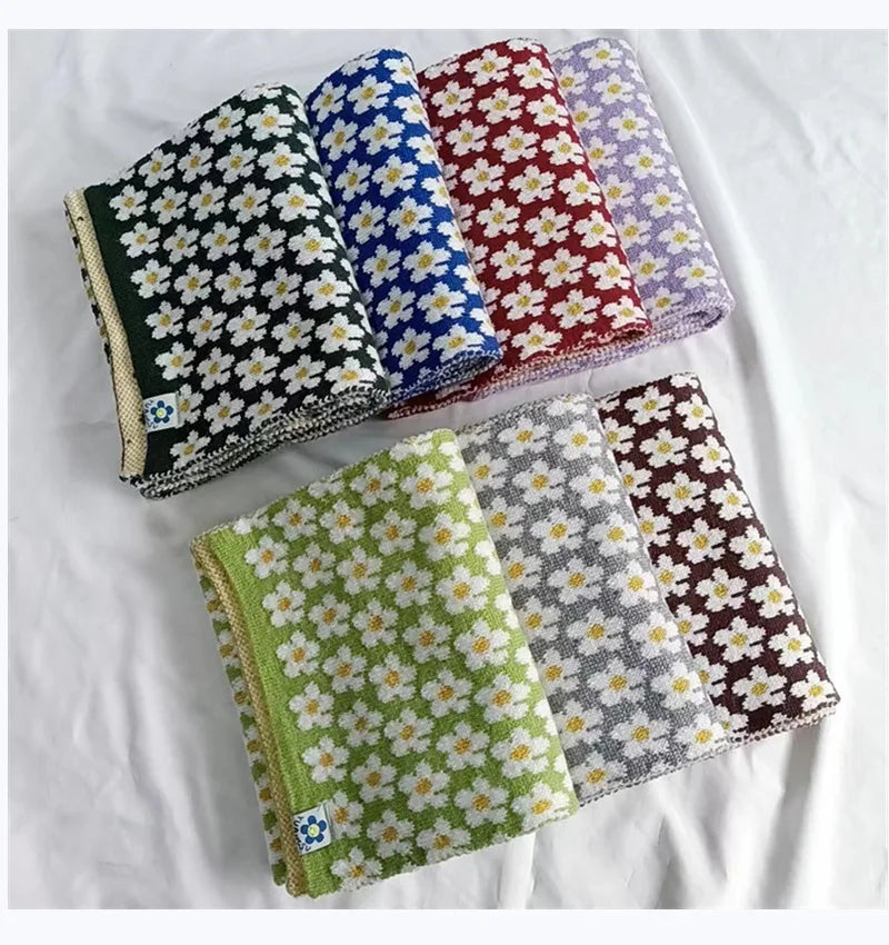 Women Winter Knitted Jacquard Flower Shawl Scarves Girls Student Cute Daisy Warm Cashmere Scarf