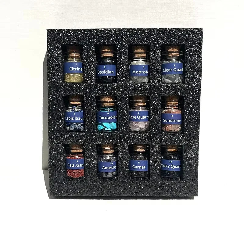 Wholesale Natural Crystal Gravel Bottle Healing Stones Quartz Chips Glass Bottle Wishing Bottle Crystal Gift Box Set