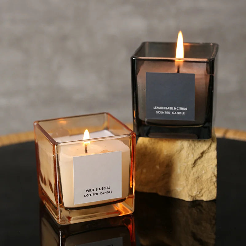 Luxury Organic Square Glass Jar Soy Wax Scented Candles Eco-Friendly Handmade Aromatherapy Diwali Wedding Gifts Smokeless