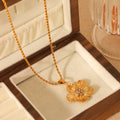 High Quality Jewelry 18k PVD Gold Plated Stainless Steel Texture Flower Zircon Women Pendant Necklace