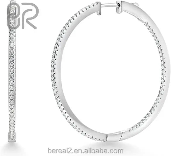 Wholesale 10K 14K Solid Gold Moissanite Hoop Earring Ice Out Round Brilliant Cut Diamond 925 Silver Stud Earring for Men Women