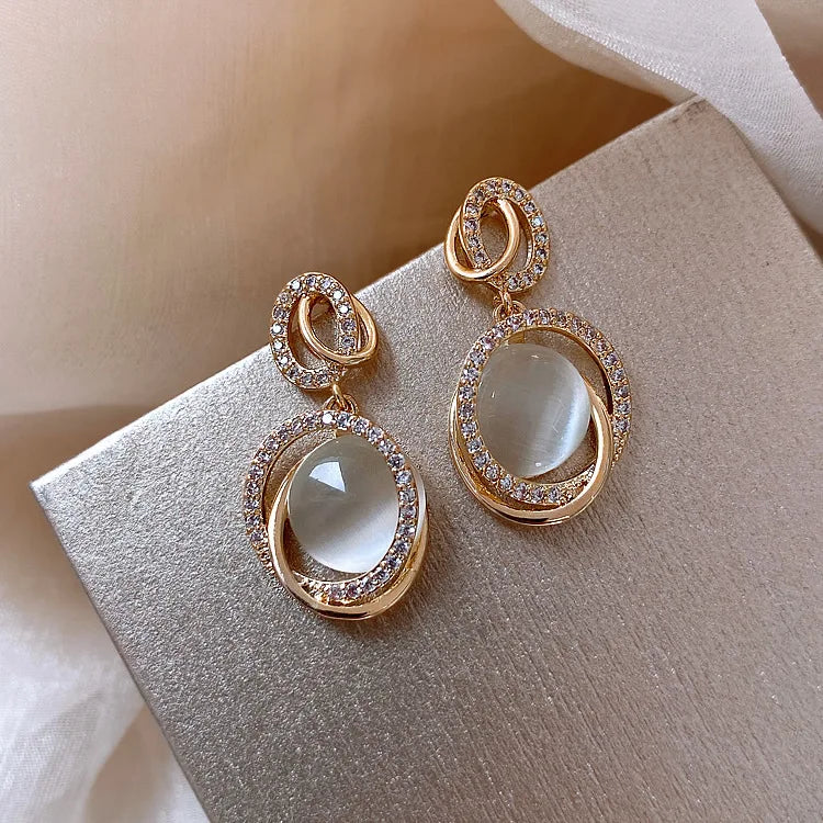 New Opal Drop Earrings Korean Crystal Women's Earring Trendy Classic Jewelry Female Temperament Luxury Party Accessories