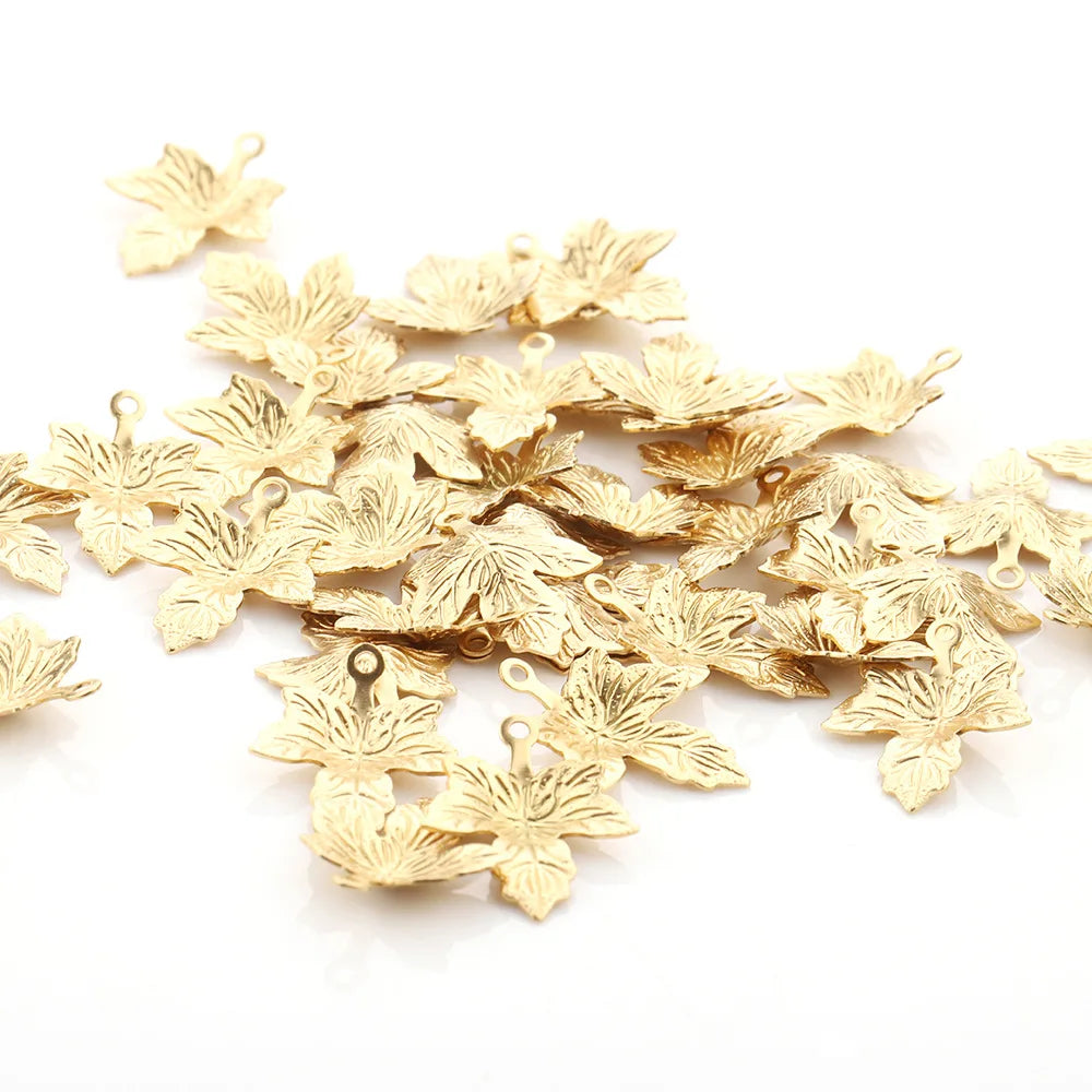 Fashion Retro 18k Stainless Steel Gold Plated Double-sided Leaf Stereoscopic Patterned Pendant for DIY Jewelry  Accessories
