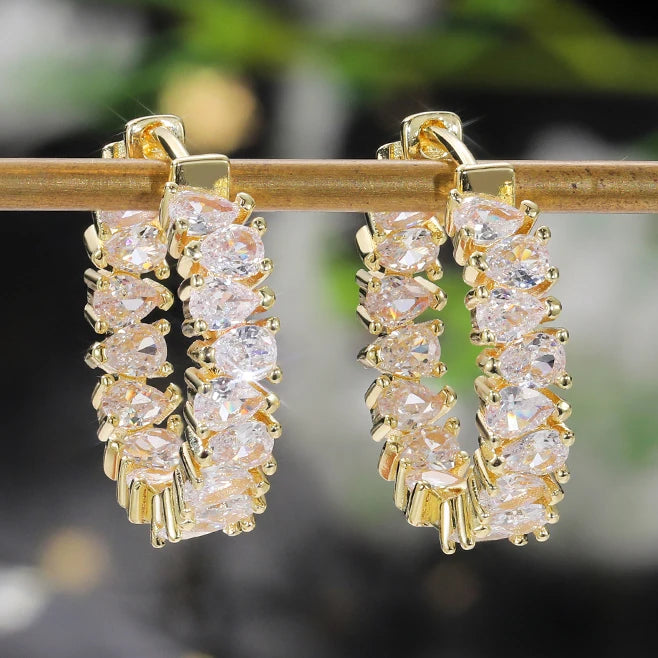 CAOSHI New Fashion Gold Silver Color High Quality Cubic Zirconia Circle Pear Cut Round Hoop Earring for Women Girl