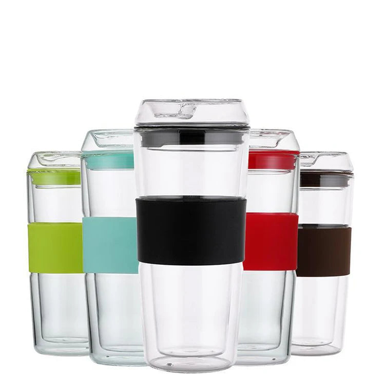 400ml New Style Large Capacity Silicone Sleeve Double Wall Glass Water Bottle Cup High Borosilicate Glass Juice and Milk