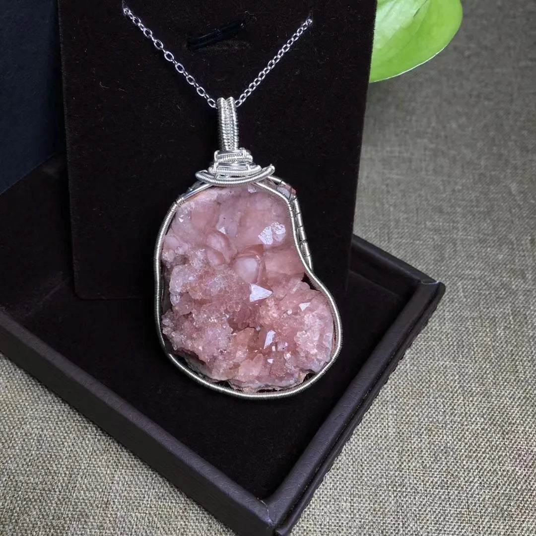 pink Amethyst Pendant Natural Crystal Copper Wire pink Amethyst Pendant for Decoration