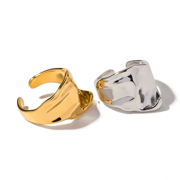 Fashion Chunky Adjustable Ring Women Accessories Stainless Steel Irregular Gold Hoop Rings