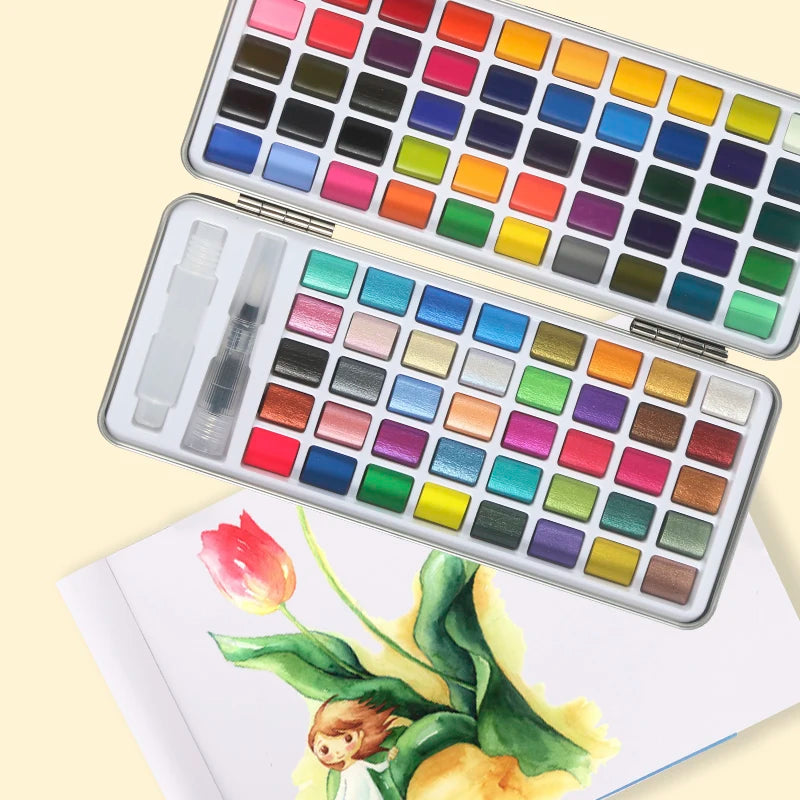 Wholesale 50/72/90 Tin Box Gouache Paint Brush Soild Watercolor Paint Set