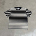 Oversized Drop Shoulder T-shirt Heavyweight Boxy Fit Cropped Short Sleeve Cotton Men Ribbed Cuffs Striped Fabric T Shirt