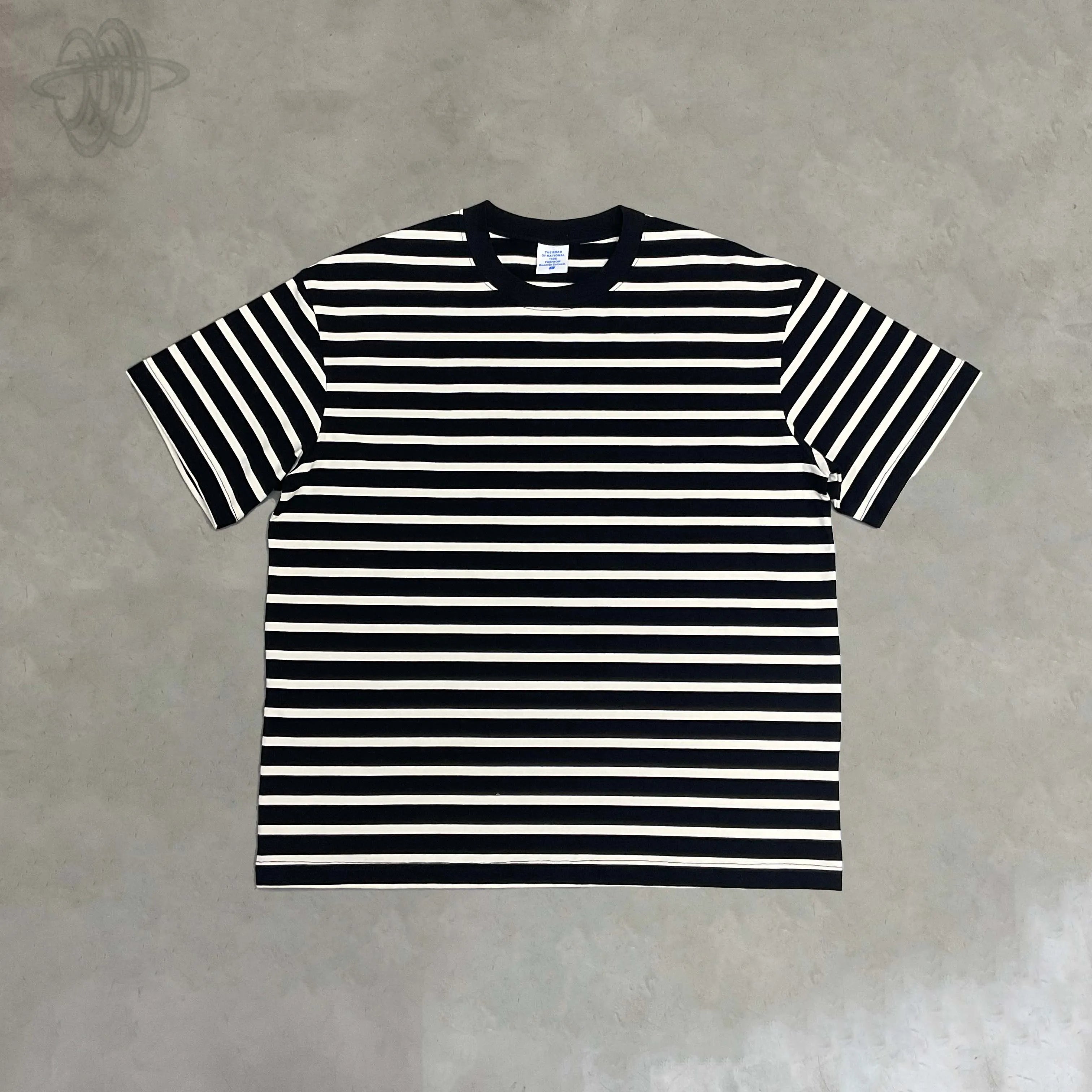 Oversized Drop Shoulder T-shirt Heavyweight Boxy Fit Cropped Short Sleeve Cotton Men Ribbed Cuffs Striped Fabric T Shirt
