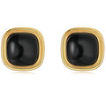 French Vintage 2.5cm Geometric Square Brass Plated Real Gold Gemstone Resin Earrings