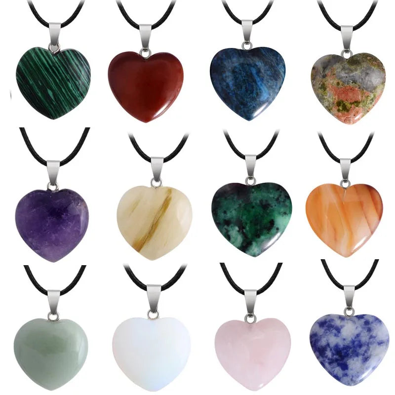 100% Natural Crystal Stone Heart Stainless Steel Amethyst Rose Quartz Pendant for Women DIY Gemstone Pendant Necklace Jewelry