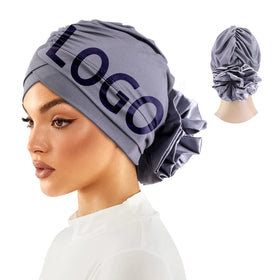 Wholesale Custom Logo Hair Accessories Polyester Spandex Turban Chemo Beanie Hat Muslim Turban Head Wrap With Flower for Women