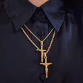 Hot Selling Titanium Steel Cross Necklace Gold Plated Men's Cross Pendant Rope Chain Jesus Cross Crucifix Pendant Necklace 38mm