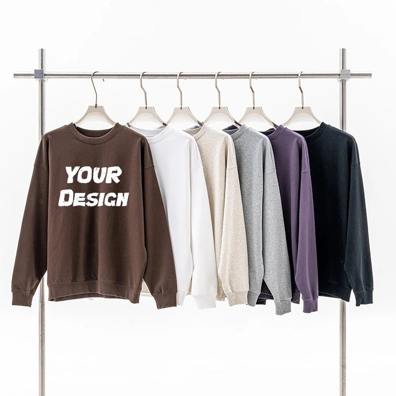 High Quality 440GSM French Terry Plain Sweatshirt Custom Embroidered Logo Men Oversize Crewneck Cotton Sweatshirt
