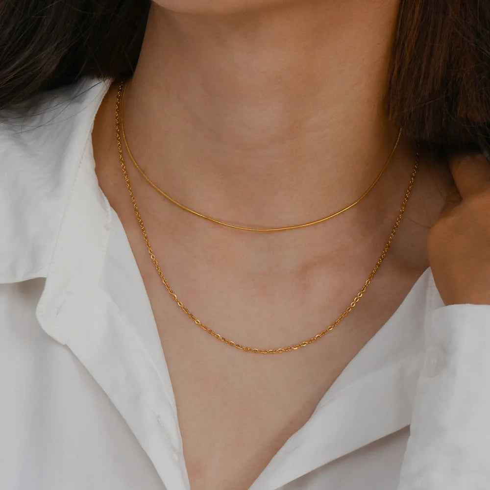 Patchwork O-shaped Luxury Necklace Temperament Women Design Double Layer Snake Chain Necklace
