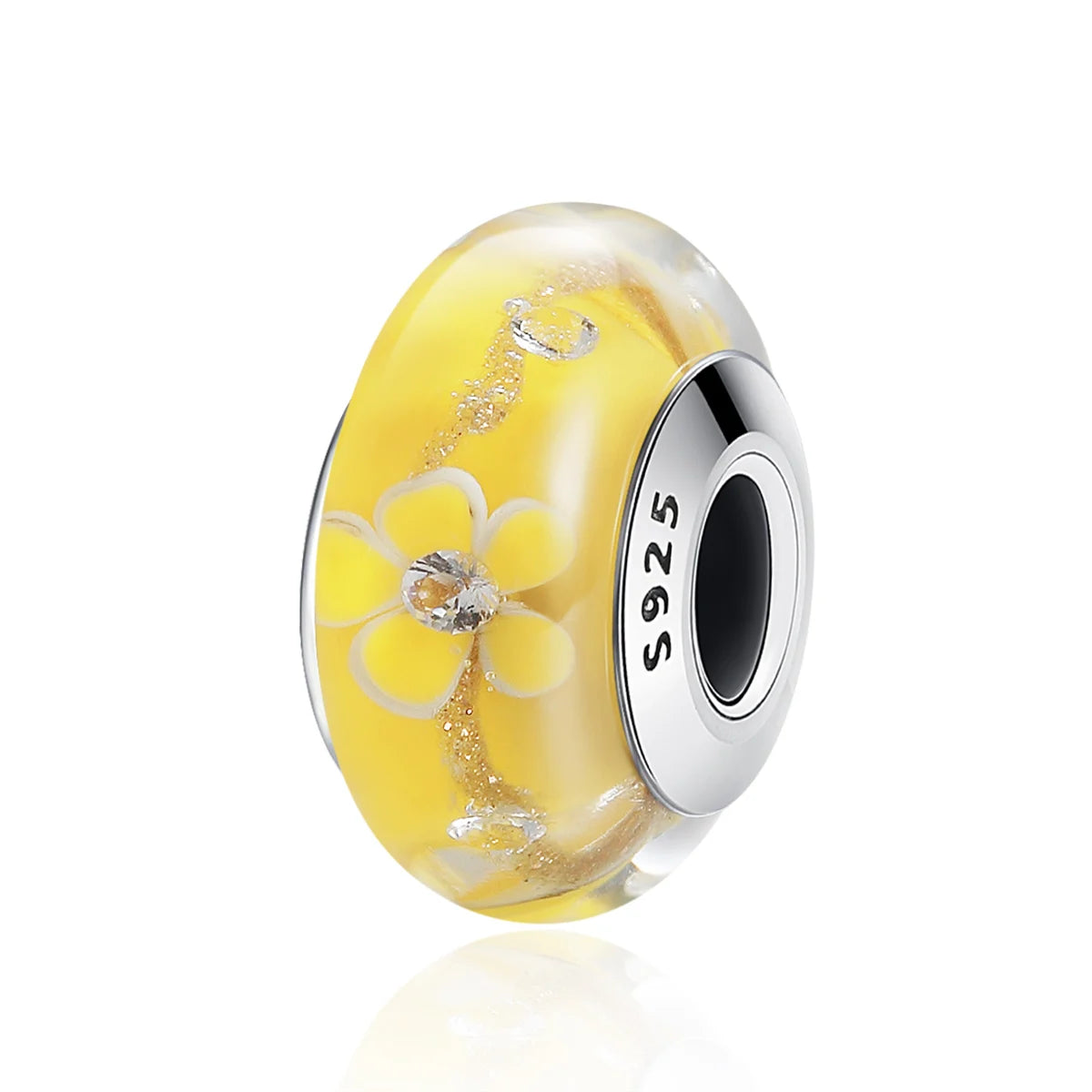 2024 New 925 Sterling Silver Yellow Flower Murano Glass in Charm Fit Bracelet Women Fashion Jewelry Gift SCZ052