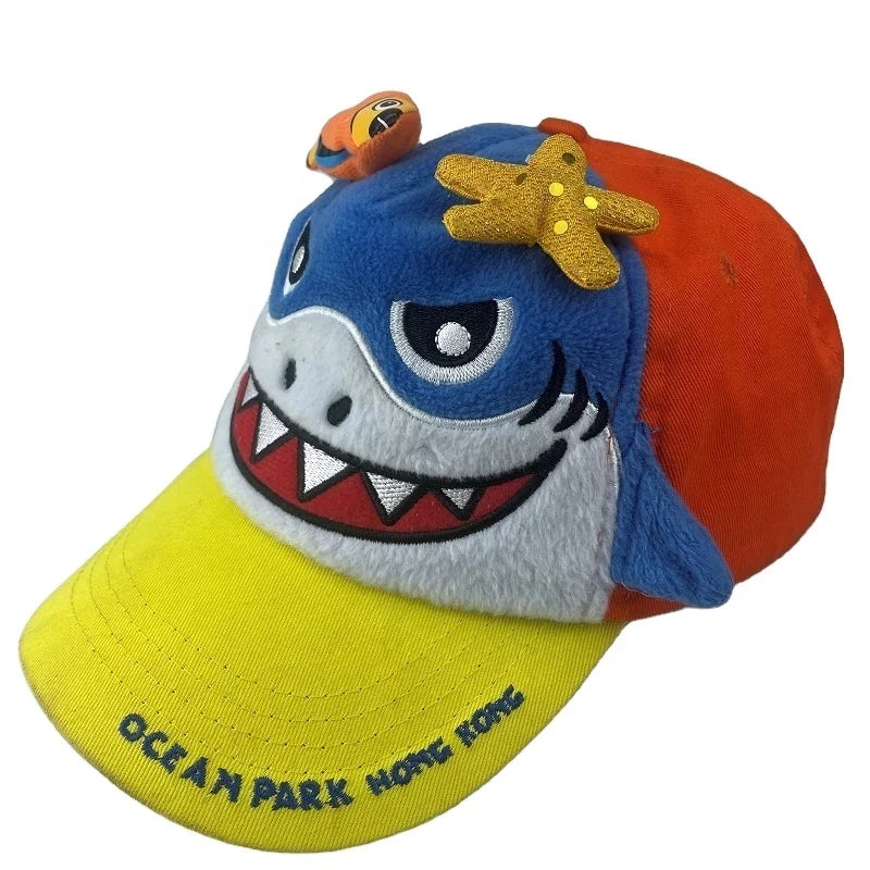 Custom 5-Panel Twill Unisex Kids Baseball Cap Low Profile Embroidered Cartoon Face with Ears 3-Tone Patchwork Design