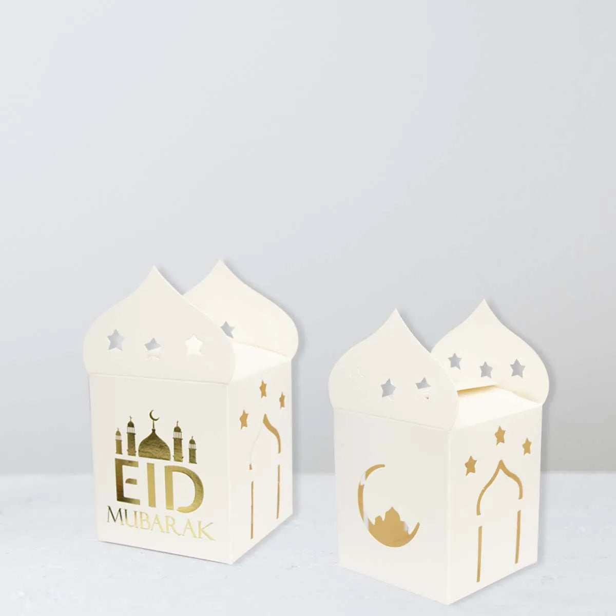 10Pcs Eid Mubarak Paper Candy Box Hollow/gilded Design Ramadan Kareem Gift Box for Cookies Handmade Favors Package